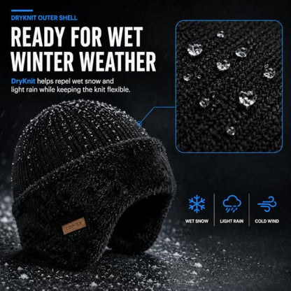 TOP-EX Waterproof Ear Flap Beanie, Big Head Fit, Polartec Fleece, Merino - color: Grey, size: Medium-Large