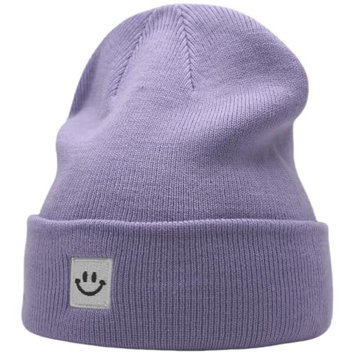 55cube Unisex Winter Beanie Hats Warm Thick Knit Cuffed Skullcaps - color: Light Purple