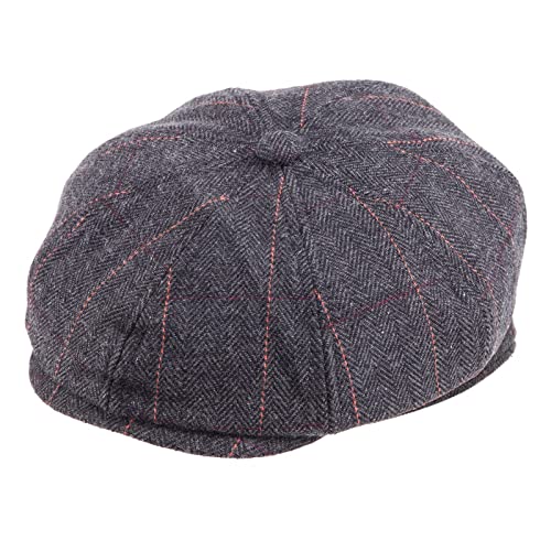 LADYBRO 8 Panel Newsboy Hats for Men Cap Irish Wool Blend Tweed, Adjustable - color: 001 Plaid Black, size: 7 3/4-8