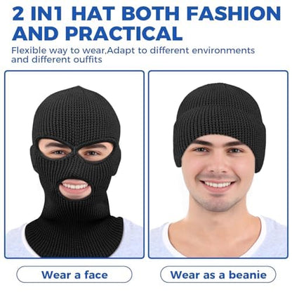 2pcs 3 Hole Winter Knitted Mask, Full Face Cover Ski Scarf Mask Warm Balaclava for Adult Skiing, Motorcycle,Wind Protection - color: Pink+rose