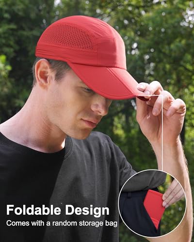 GADIEMKENSD Mens Folding Outdoor Hat Long Brim UPF 50+ Sun Protection - color: Folding Red