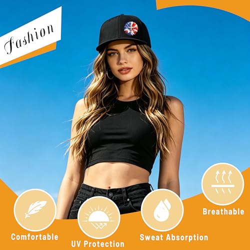 Pineapple Hat Flat Bill Baseball Hats for Men Fashion Black Baseball Cap for Women Adjustable Flat Brim Trucker Hat - color: Flag Daisy