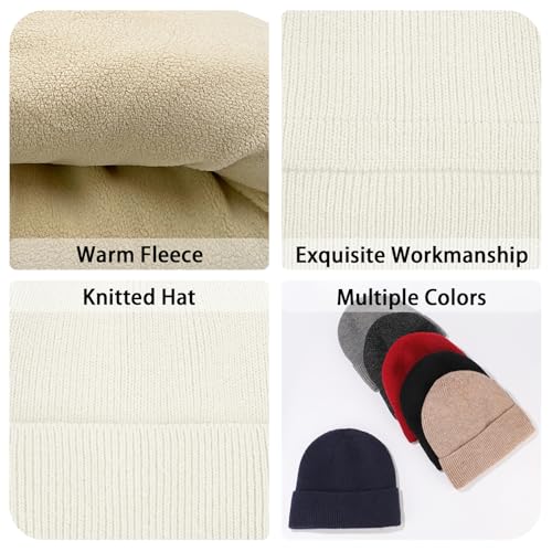 Winter Beanie Hats for Women Men Fleece Slouchy Knit Thick Beanies Warm Thermal Snow Ski Hat Gifts for Cold Weather - color: Ivory