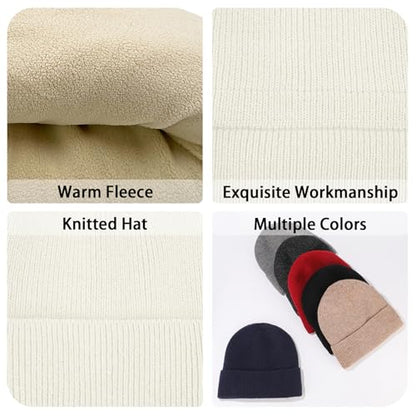 Winter Beanie Hats for Women Men Fleece Slouchy Knit Thick Beanies Warm Thermal Snow Ski Hat Gifts for Cold Weather - color: Ivory