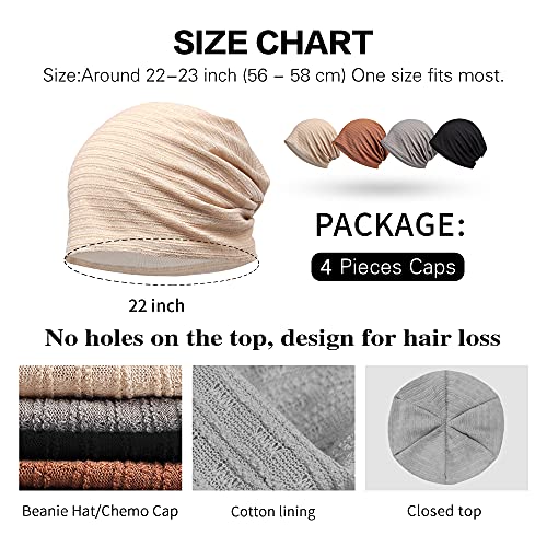 Ababalaya Womens Cotton Summer Beanie Chemo Headwear Sleep Cap - color: B-g1455-4pack Closed Top