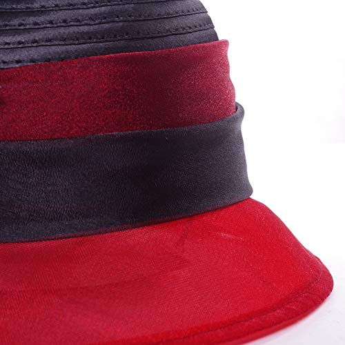 Women Two-Tone Tea Party Dress Bowler Cloche Bucket Derby Church Hat - color: Burgundy