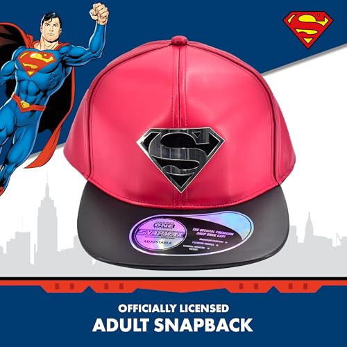 Concept One Unisex Adult DC Comics Superman Baseball Cap, Adult Adjustable Snapback Hat with Flat Brim for Men and Women - color: Black/Red