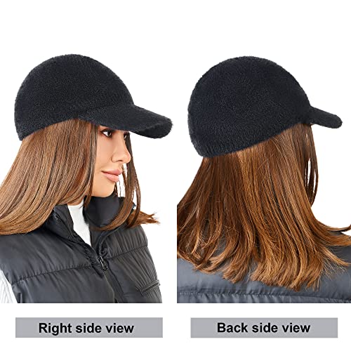Beanie Visor - Womens Winter Wool Knit Hat with Brim - Billed Knit Cap Newsboy Hats - color: Black