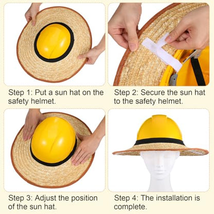 Hard Hat Sun Shade Straw Visor for Workers Large Brim Breathable Sun Protection Lightweight and Universal Fit Hard Hat Accessory for Outdoor Construction