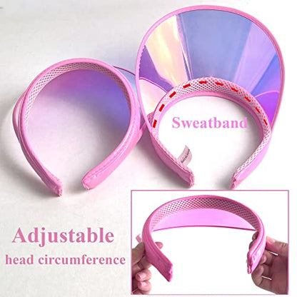 2 Pack Sun Visor Hats Women Men Clip-on Iridescent Clear Sport Outdoor Cap - color: 2pack,pink