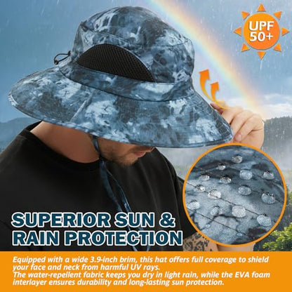 Wide Brim Sun Bucket Hat, Waterproof Boonie Hat for Men & Women - color: 05 Navy Blue (Camo)