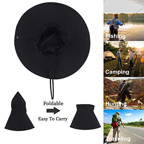 Muryobao Men's Boonie Hat UPF 50+ Summer Sun Hat UV Protection Wide Brim Waterproof Bucket Hat for Beach Fishing Cap - color: Black