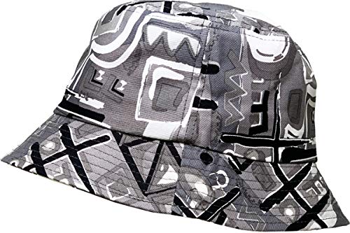 Floral Galaxy Leaf Aztec Tropical Print Bucket Hat Summer Boonie Cap - color: Dark Gray Aztec