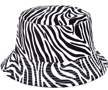 Joylife Animal Print Bucket Hat Novelty Pattern Sun Hats Reversible Packable Fishing Cap for Women, Men - color: Zebra Print, White Stripe Black Hat