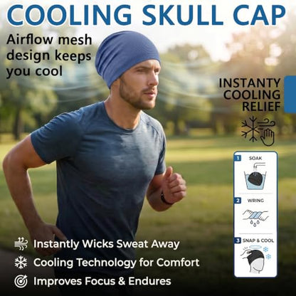 2 Pack Cooling Skull Cap for Men Women, 3D Mesh Sweat Wicking Beanie - color: Black+blue