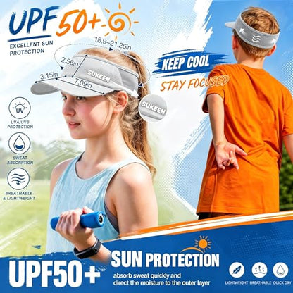 Sukeen Kids Sun Visor Hat for Girls Boys UPF50+ Lightweight Cooling Stretchable Packable Sun Hat - color: Light Grey