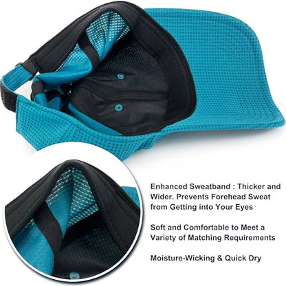Long Brim Golf/Running Hat Full Mesh Baseball Cap Breathable - color: Lake-blue, size: X-Large-XX-Large