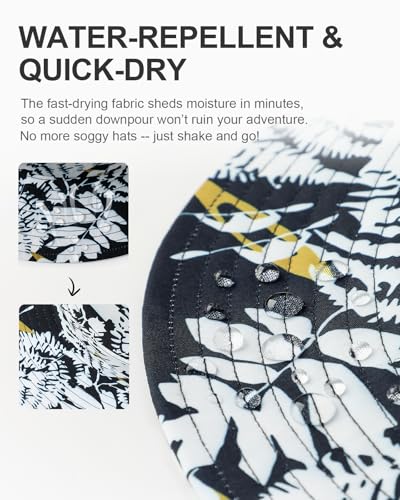 Printed Bucket Hat UPF 50+ Sun Hat, Women Men Roll-Up Brim Boonie Hat - color: Navy