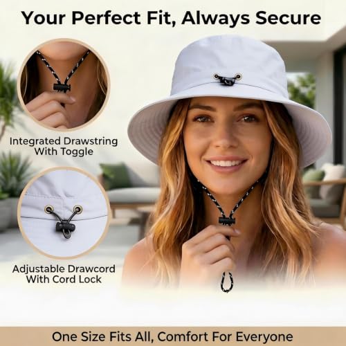 Honnesserry Bucket Hats for Woman Men Outdoor UV Sun Protection Hat Nylon - color: Light Grey