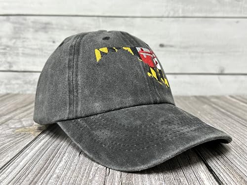 America State City Flag Hats - color: Maryland Flag (Washed Black)
