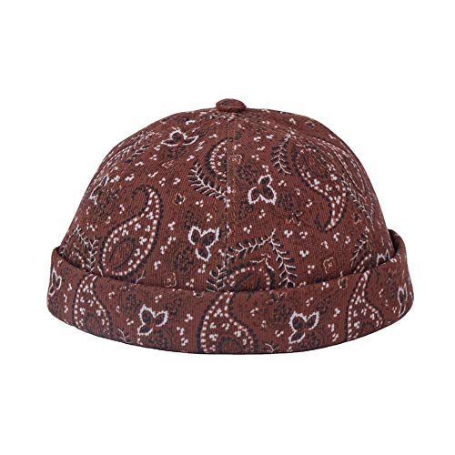 Mens Printed Docker Cap Hats Beanie Sailor Cap Hat Rolled Cuff Retro Brimless Hat - color: Caramel