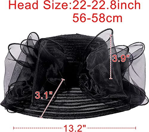 Women's Kentucky Derby Church Dress Hat Wide Brim Leaf Flower Bridal Shower Hat - color: 01 Black