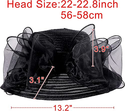Women's Kentucky Derby Church Dress Hat Wide Brim Leaf Flower Bridal Shower Hat - color: 01 Black