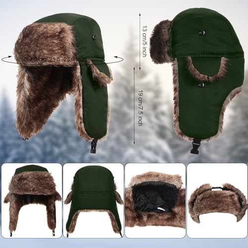 SATINIOR 1 Pcs Unisex Trapper Hat with Chin Strap Earflaps Hat - color: Dark Green