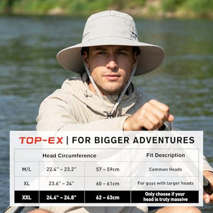 XL/XXL Waterproof Mens Sun Hat Wide Brim UPF 50+ Bucket Hat - color: Light Grey, size: Medium-Large