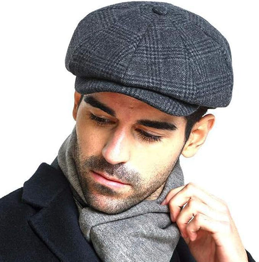 Wool Tweed Newsboy Cap for Men Paperboy Warm Winter Hat Vintage Flat Ivy Cabbie Gatsby Cap - color: Gentle Plaid, size: Large-X-Large