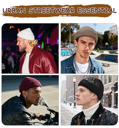 Wool Fisherman Beanies for Men Knit Fall Winter Beanie Hat Skull Cap - color: Light Brownish Red