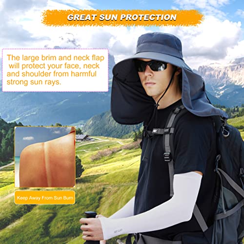 Women Wide Brim Face Mask Sun Hat Detachable Neck Face Flap Ponytail UV Protection Visor Hat Garden Fishing Hiking - color: Bg9215-darkgray