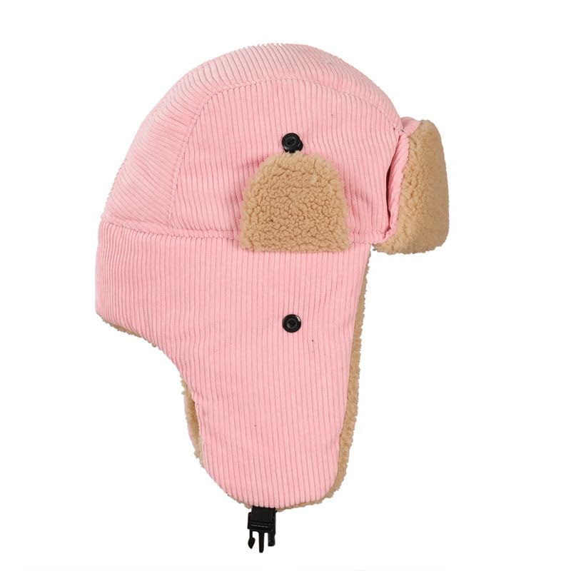 Unisex Winter Hats with Ear Flaps Cotton Trapper Hat Aviator Windproof Ski Cap Buckle Closure Ushanka Outdoor - color: Pink