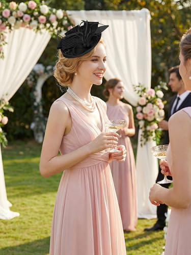 Women Fascinators Hats Tea Party Headband Hair Clip Feathers Hat for Wedding Cocktail Party - color: Black