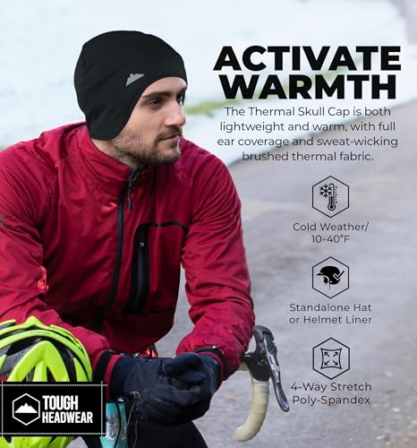 Tough Headwear Thermal Skull Cap - Moisture-Wicking Running Beanie - Snug Fit Ski Helmet Liner - Lightweight Cycling Cap - color: Black