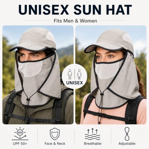 HUAMULAN Women Wide Brim Sun Hat Ponytail UV Protection Visor Fishing Cap - color: Light Gray With Foldable Visor