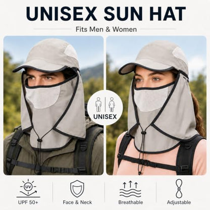 HUAMULAN Women Wide Brim Sun Hat Ponytail UV Protection Visor Fishing Cap - color: Light Gray With Foldable Visor
