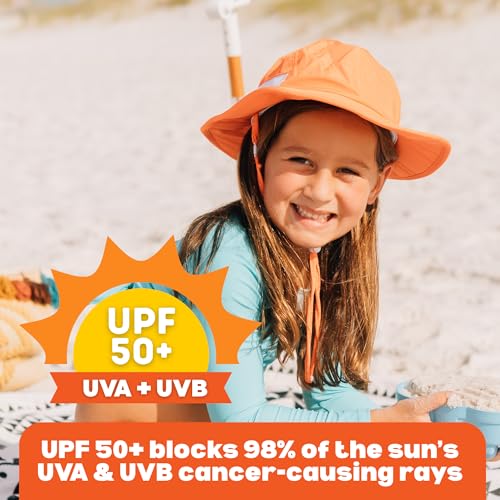 SwimZip UPF 50 Kids' Wide Brim Sun Hat, Sun Protection Hat - Baby & Toddler - color: Orange, size: 8-14 Years