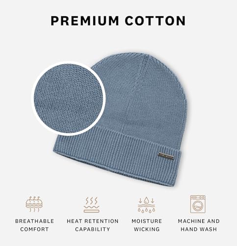 Revony 100% Cotton Men’s Skull Beanie – Soft, Structured, Everyday Comfort - color: Blue Denim