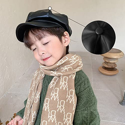 LABANCA Kids PU Leather Beret Hat Newsboy Cap Vintage Octagonal Cap Black Painter Hat for Boys Girls