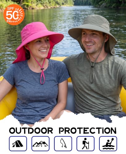Home Prefer Outdoor UPF50+ Sun Hat Wide Brim Mesh Fishing Hat with Neck Flap - color: Rose Red
