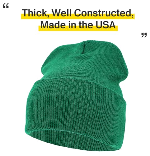 KBETHOS Made in USA Classic Men's Women's Cuffed Folded Acrylic Knit Beanie Hat Solid Unisex Cold - color: Dark Green Solid Long Beanie