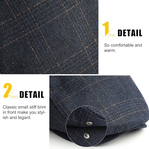 Sumolux Mens Newsboy Hat Flat Cap Gatsby Lvy Irish Hats Driving Cabbie - color: B Navy Blue Plaid