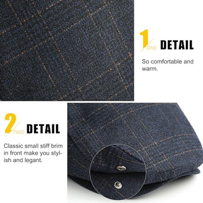 Sumolux Mens Newsboy Hat Flat Cap Gatsby Lvy Irish Hats Driving Cabbie - color: B Navy Blue Plaid