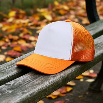 Falari 12 Pack Bulk Wholesale Mesh Trucker Hats 5 Panel and 6 Panel Baseball Caps for Men and Women - color: 5 Panel - Orange
