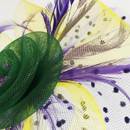 WLBON Fascinators Hat 20s 50s Headband Hair Clips Flower Feather Headpiece Headwear Women Halloween Carnival Cocktail Wedding Church Cosplay Dress Up Birthday Tea Party Accessories Green Yellow Purple - color: Green Yellow Purple