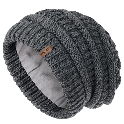 FURTALK Winter Hats for Women Fleece Lined Knit Beanie Hats Slouchy Warm Beanies Ski Skull Cap - color: Deep Grey