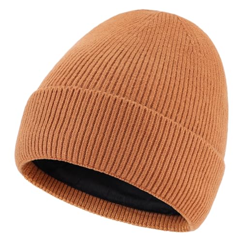 Connectyle Kids Beanie Hat Warm Winter Hats for Boys Girls Fleece Lined Knit Kids Hat for Ages 1-5 - color: Brown