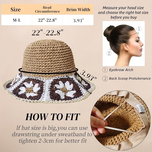 Floppy Big Beach Straw Hats for Women Foldable Summer Wide Brim Packable Sun Hat Womens Travel Straw Fedora Hat - color: Floral-4