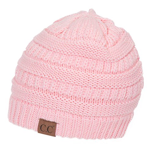 C.C Trendy Warm Chunky Soft Stretch Cable Knit Beanie Skully - color: Pink